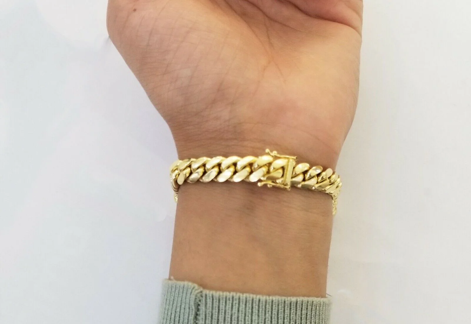 14K SOLID Gold Bracelet Miami Cuban Link Box Lock 9inch yellow gold men women - Image 3