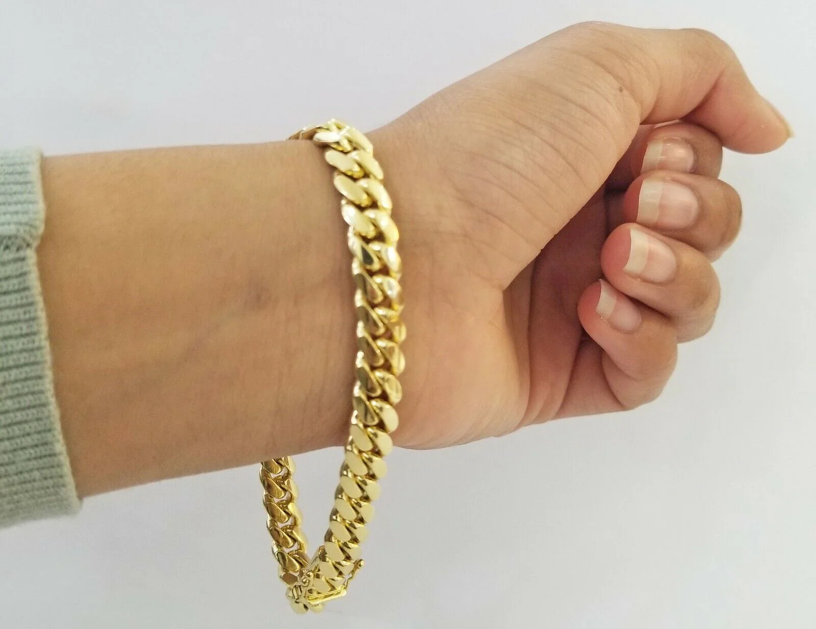 14K SOLID Gold Bracelet Miami Cuban Link Box Lock 9inch yellow gold men women - Image 4