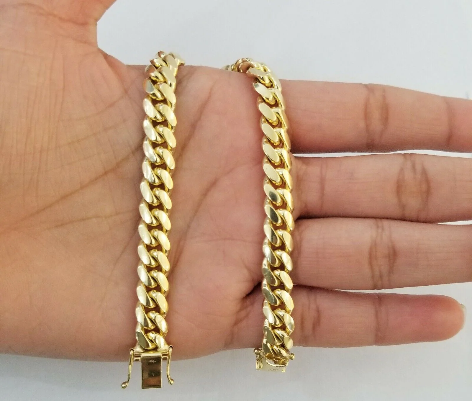 14K SOLID Gold Bracelet Miami Cuban Link Box Lock 9inch yellow gold men women - Image 6