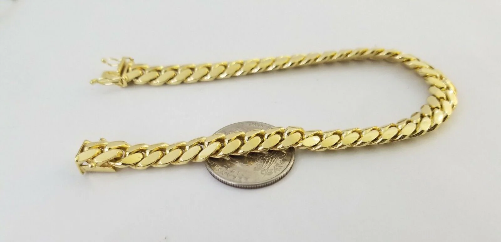 14K SOLID Gold Bracelet Miami Cuban Link Box Lock 9inch yellow gold men women - Image 7