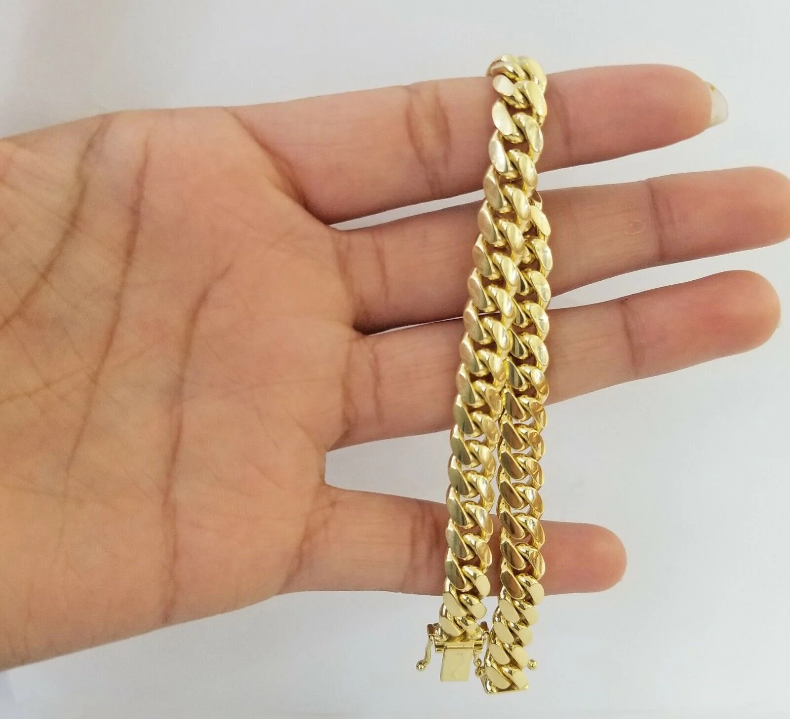 14K SOLID Gold Bracelet Miami Cuban Link Box Lock 9inch yellow gold men women - Image 9