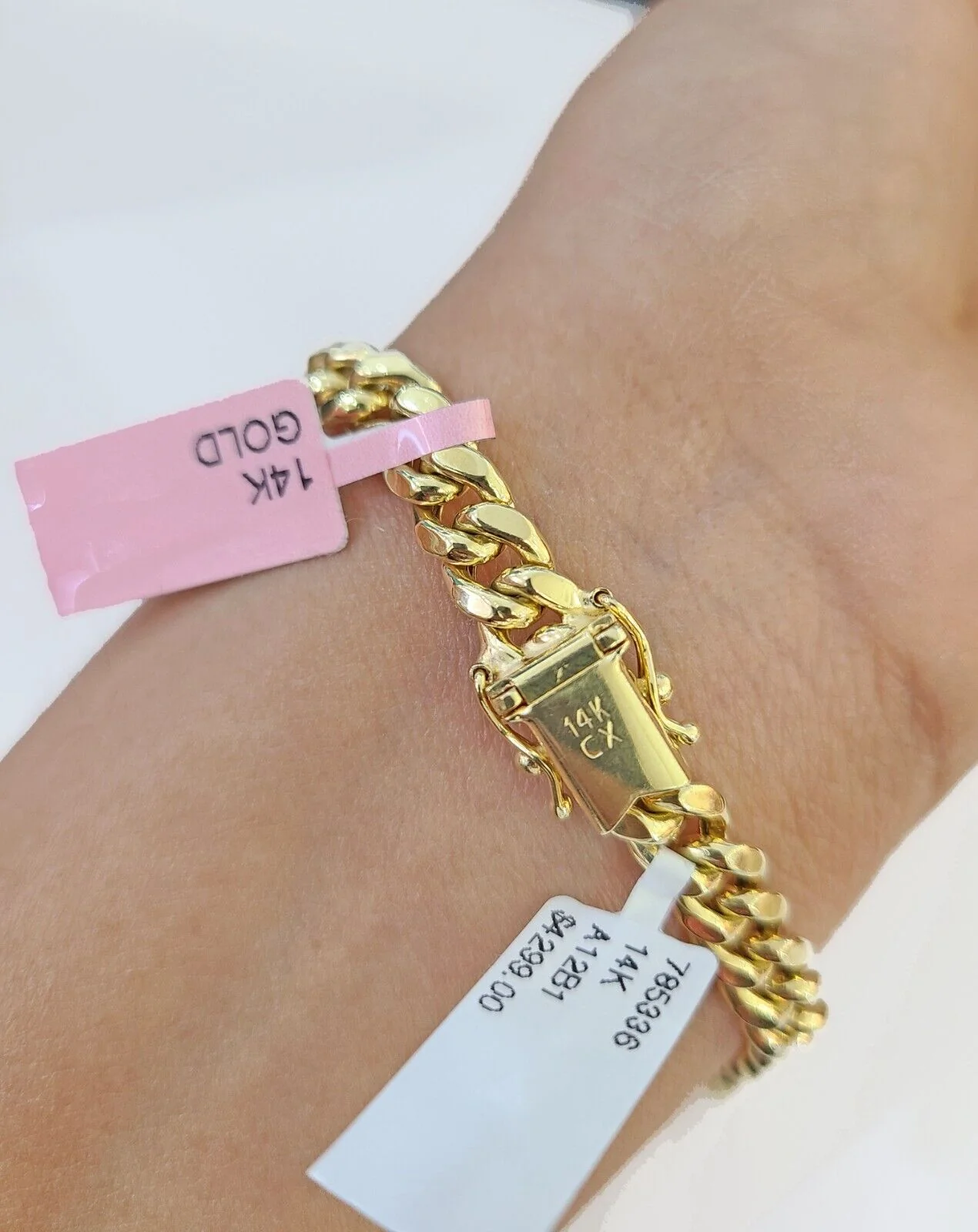 14K Solid Gold Miami Cuban Bracelet 8" Inch 7mm 14K Box Clasp Link - Image 3