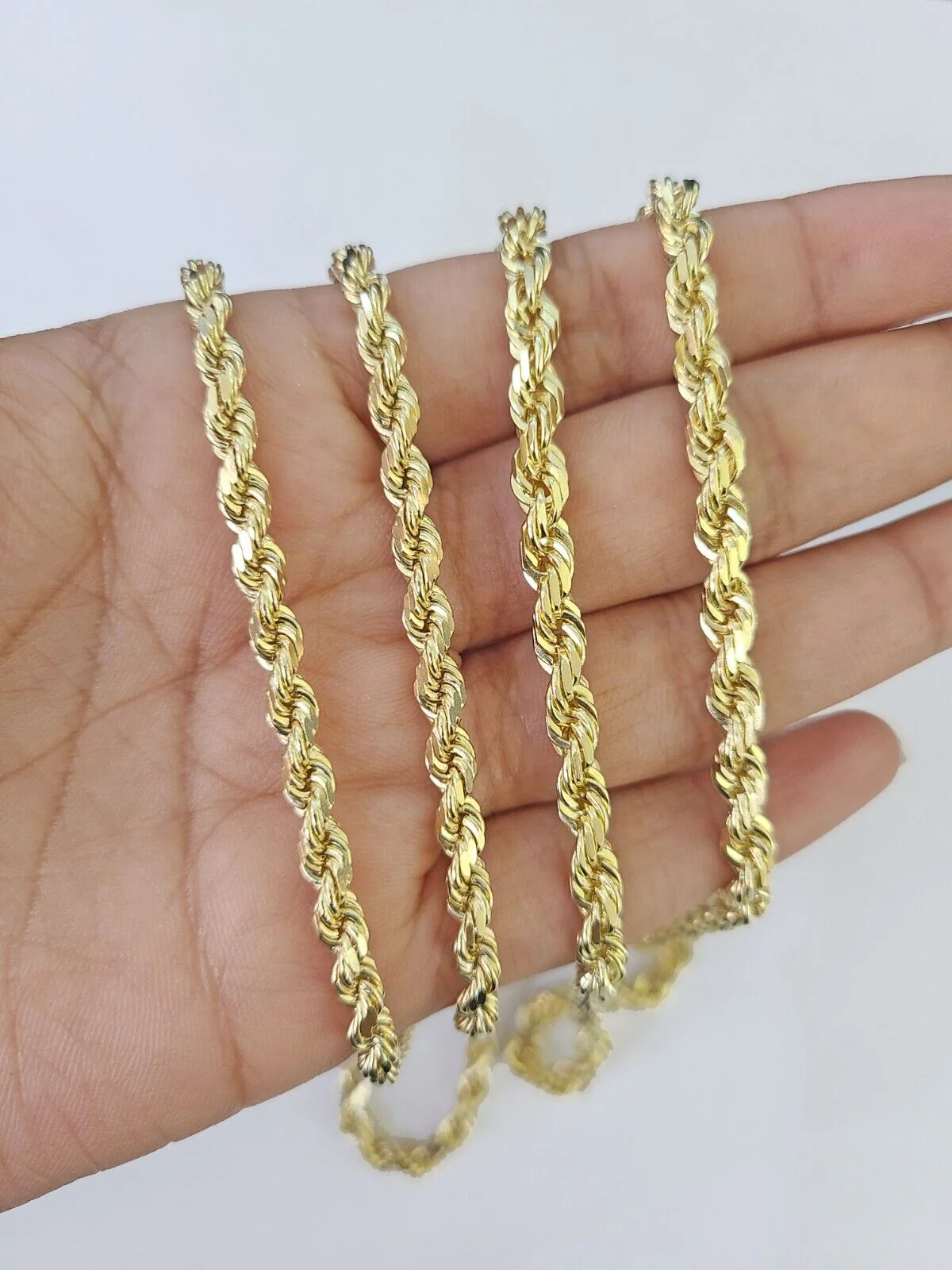 14k Solid Rope Chain Yellow Gold Necklace 4mm 5mm 18-26 Inches Real Men Women - Image 3