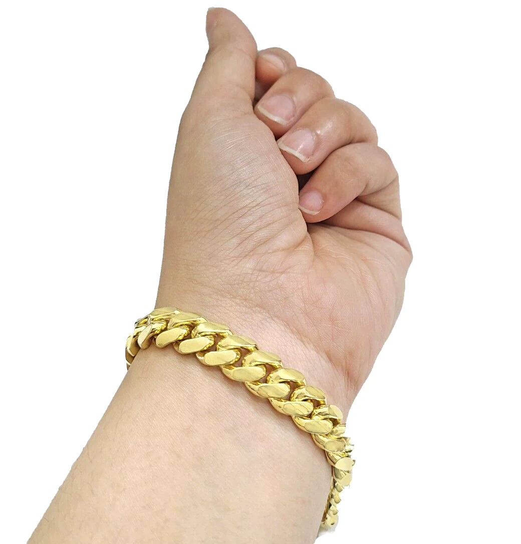 14k Solid Yellow Gold Miami Cuban Bracelet 10mm 9'' inch Real 14kt Unisex - Image 4