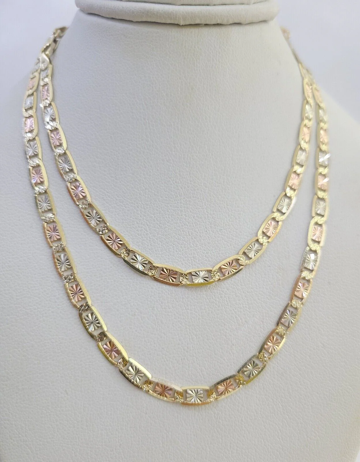 14k Valentino Chain Trio Gold Necklace Women's Link 24" inches 4mm Diamond Cuts - Image 2