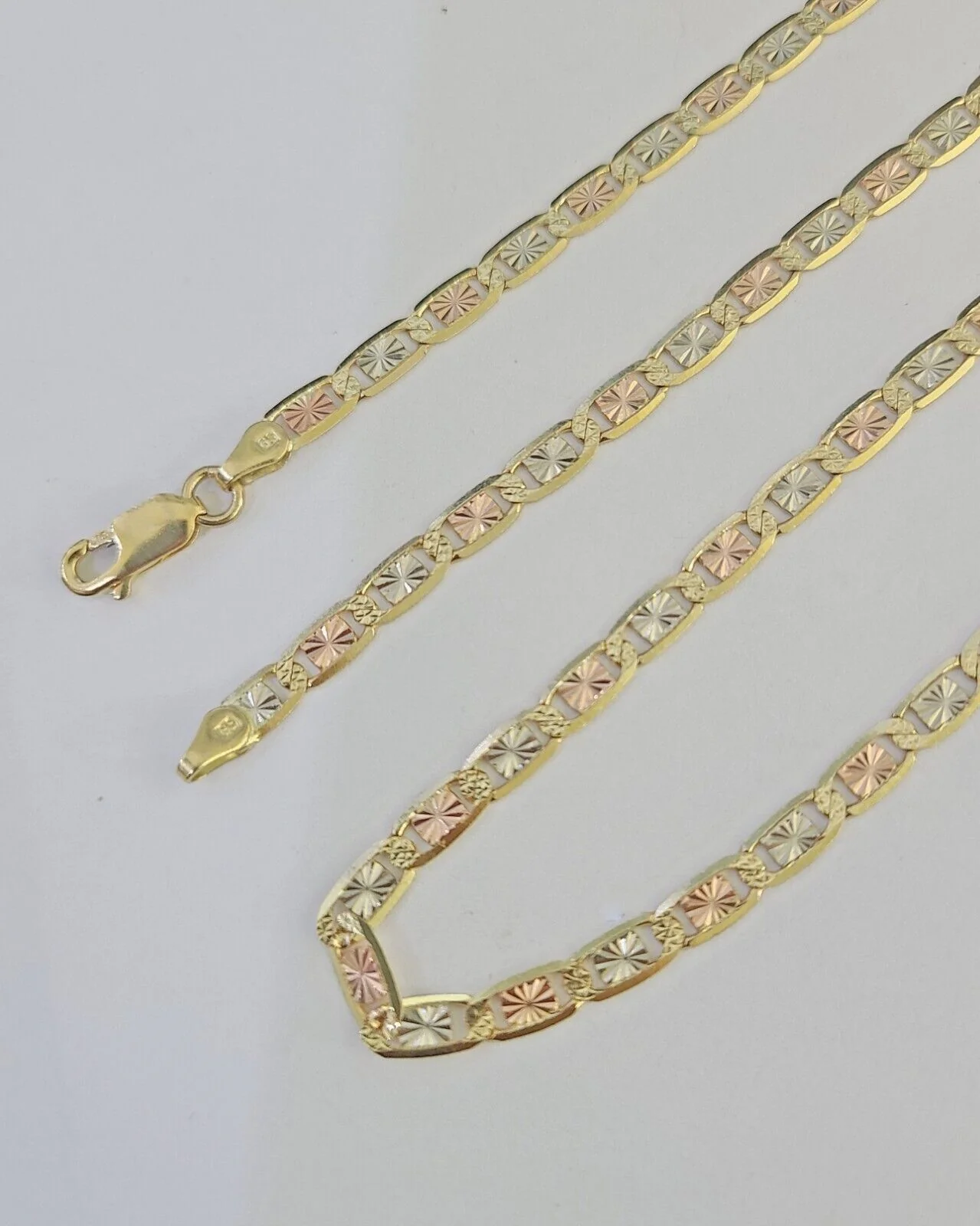 14k Valentino Chain Trio Gold Necklace Women's Link 24" inches 4mm Diamond Cuts - Image 3