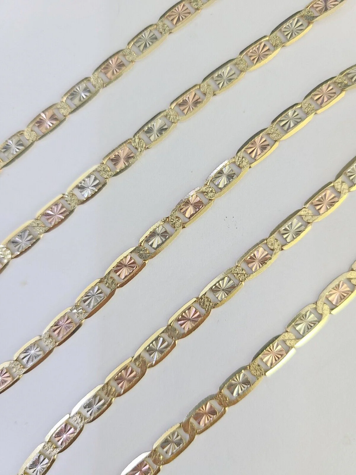 14k Valentino Chain Trio Gold Necklace Women's Link 24" inches 4mm Diamond Cuts - Image 4