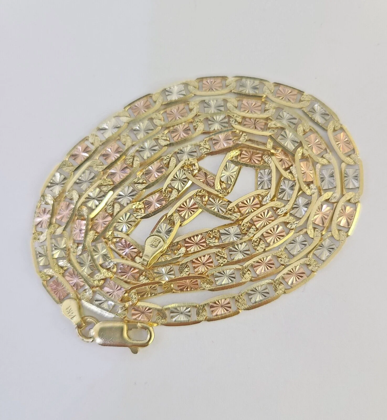 14k Valentino Chain Trio Gold Necklace Women's Link 24" inches 4mm Diamond Cuts - Image 7