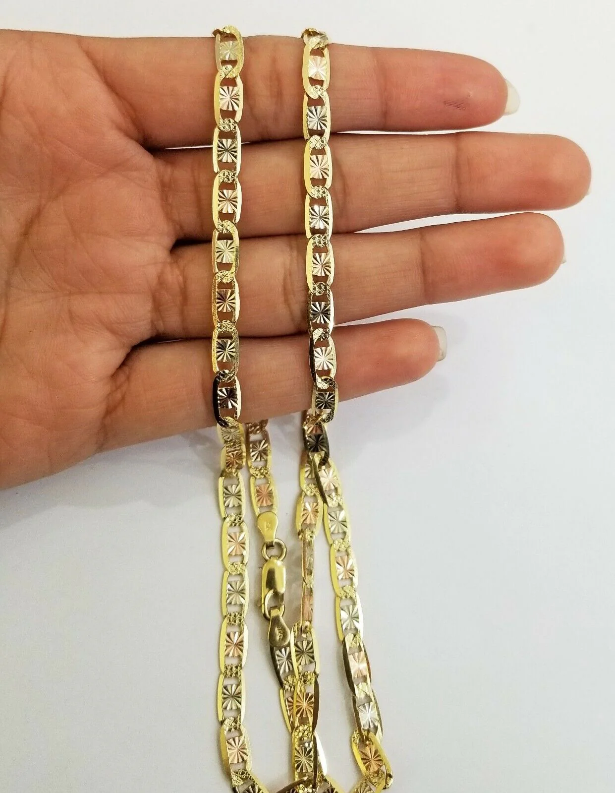 14k valentino Trio Gold Women's Link chain 26" necklace 5mm with Diamond Cut - Image 2