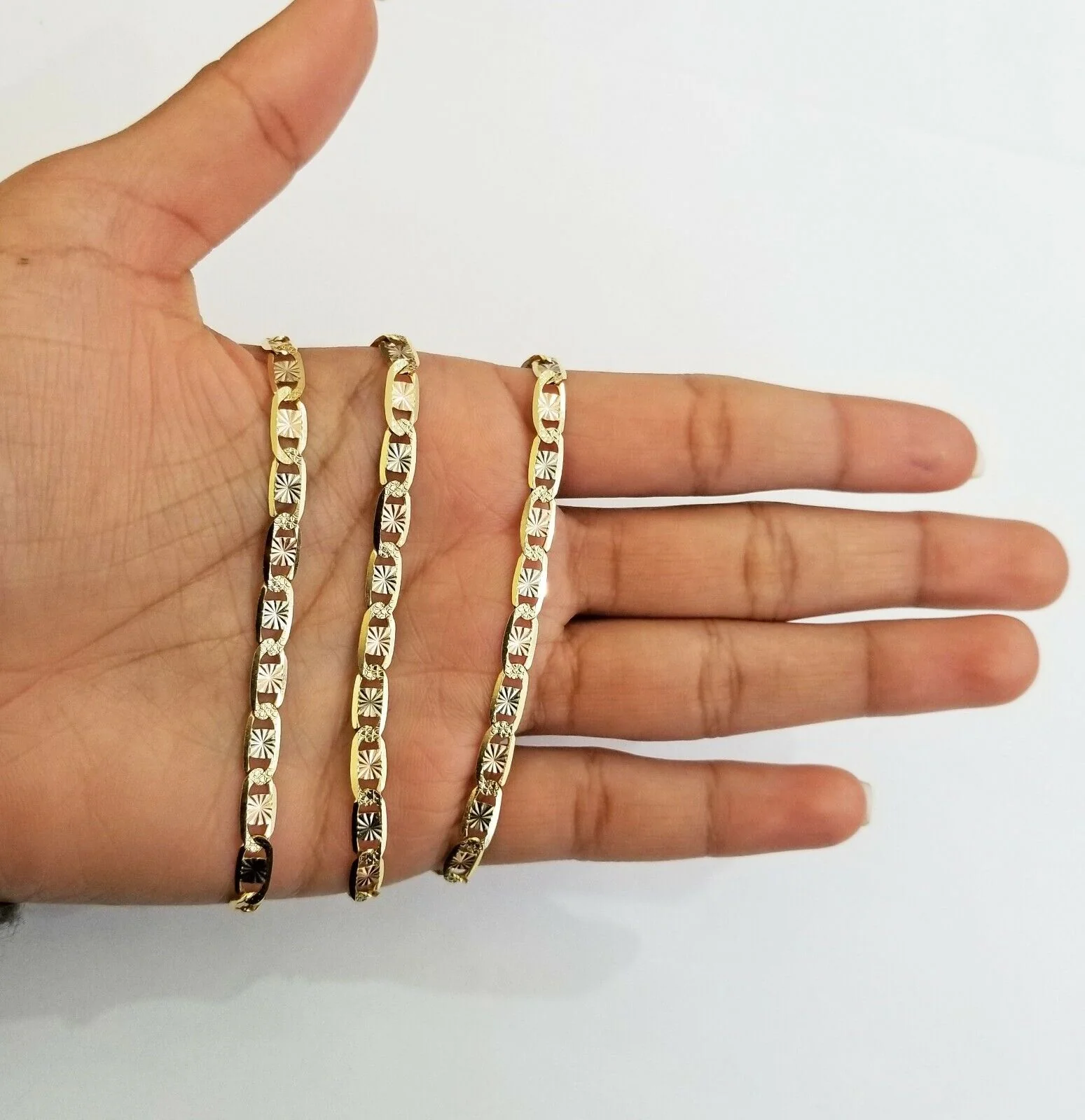 14k valentino Trio Gold Women's Link chain 26" necklace 5mm with Diamond Cut - Image 4