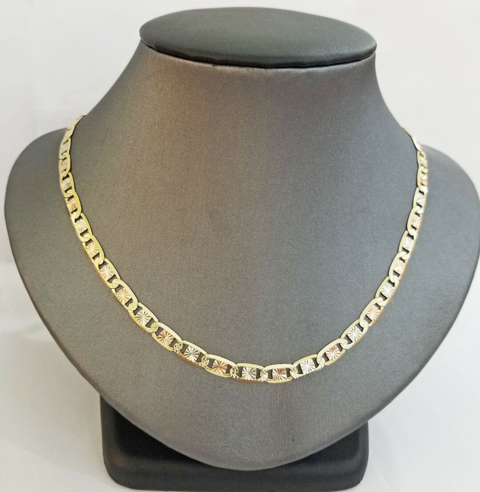 14k valentino Trio Gold Women's Link chain 26" necklace 5mm with Diamond Cut - Image 6
