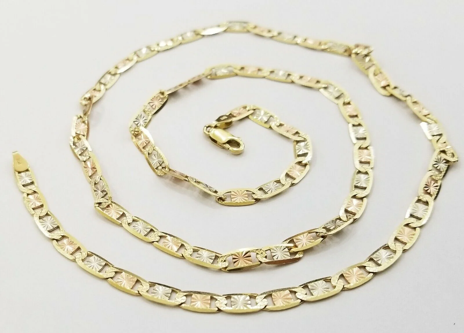 14k valentino Trio Gold Women's Link chain 26" necklace 5mm with Diamond Cut - Image 7