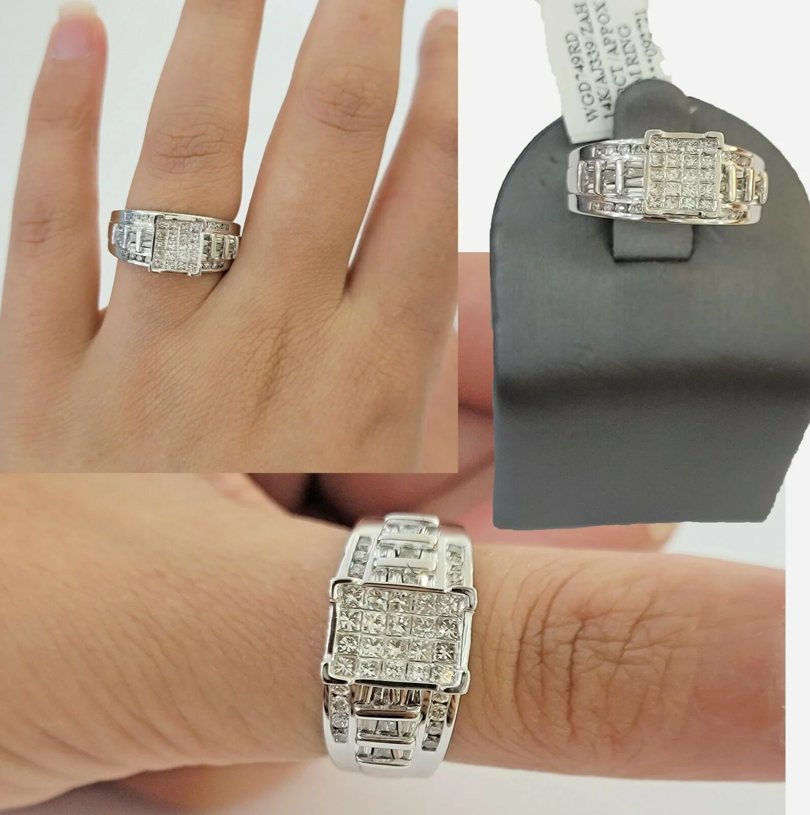 14k white Gold 1CT Diamond Ladies Ring Princess Cut Baguette Round Diamond,Women - Image 3