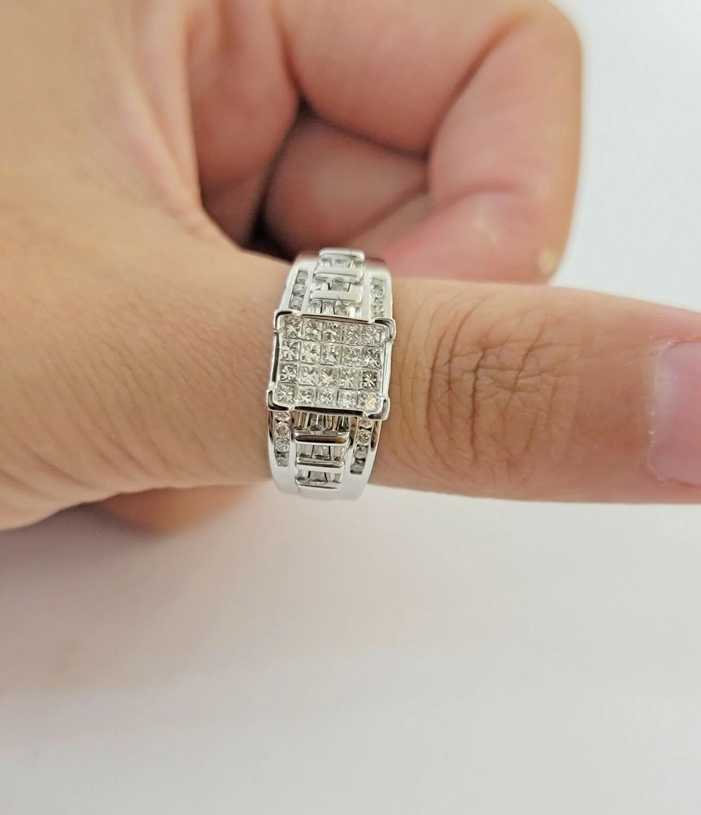 14k white Gold 1CT Diamond Ladies Ring Princess Cut Baguette Round Diamond,Women - Image 9