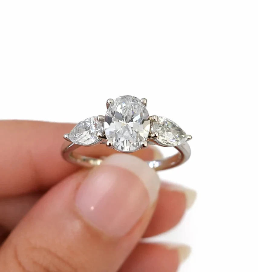 14k White Gold Oval LAB Created Ring Diamonds Wedding Ladies Band Women - Image 5