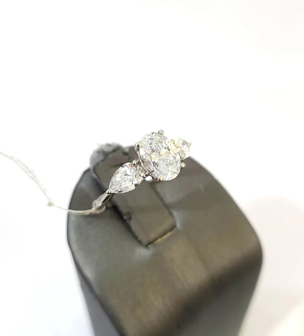 14k White Gold Oval LAB Created Ring Diamonds Wedding Ladies Band Women - Image 8