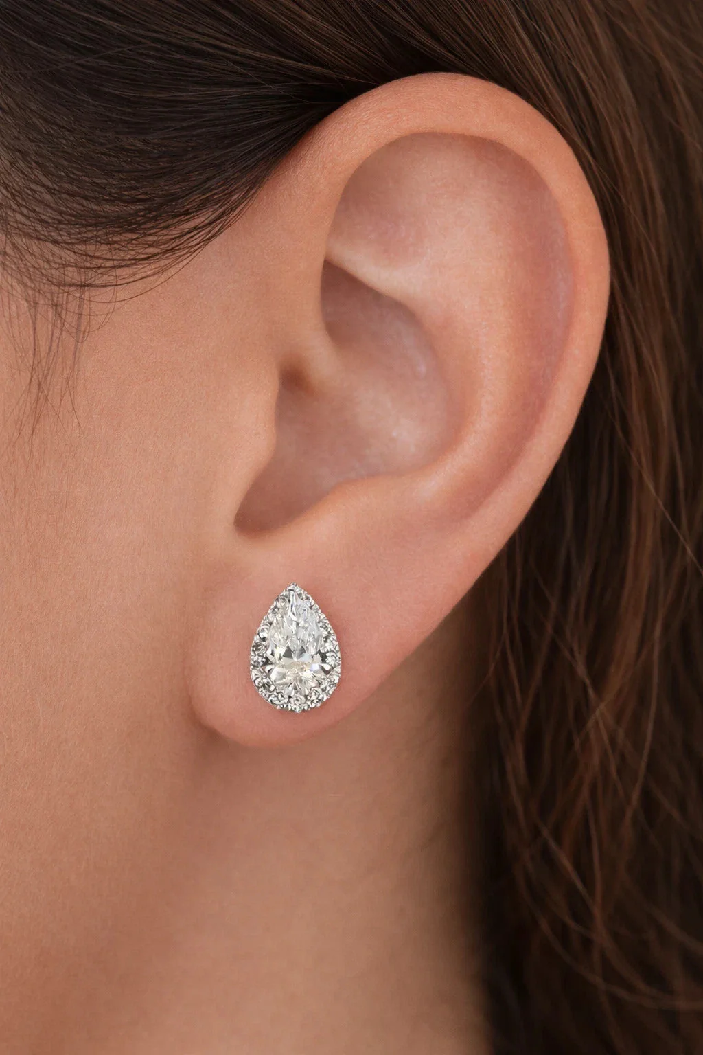 14k White Gold Pear Diamond Earrings Lab Created Screw-Back Women Men Studs - Image 2