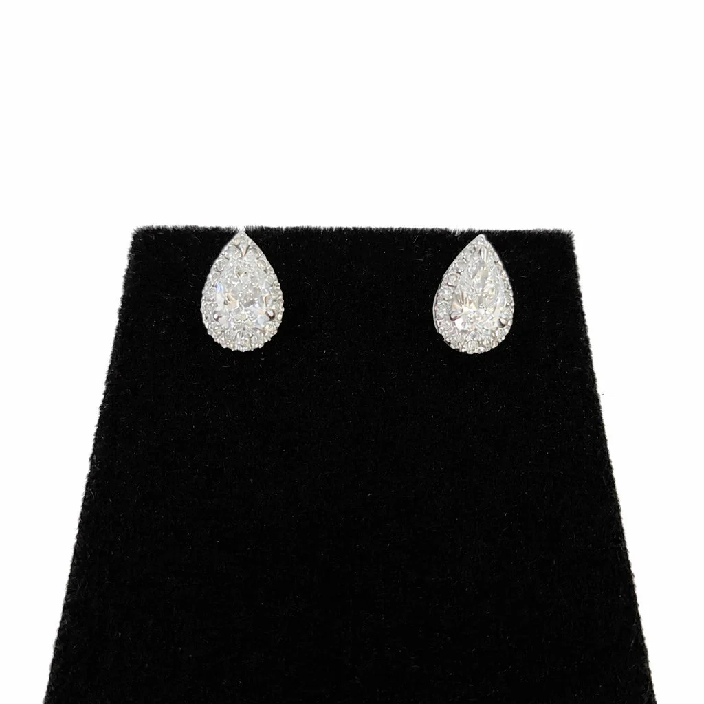 14k White Gold Pear Diamond Earrings Lab Created Screw-Back Women Men Studs - Image 3