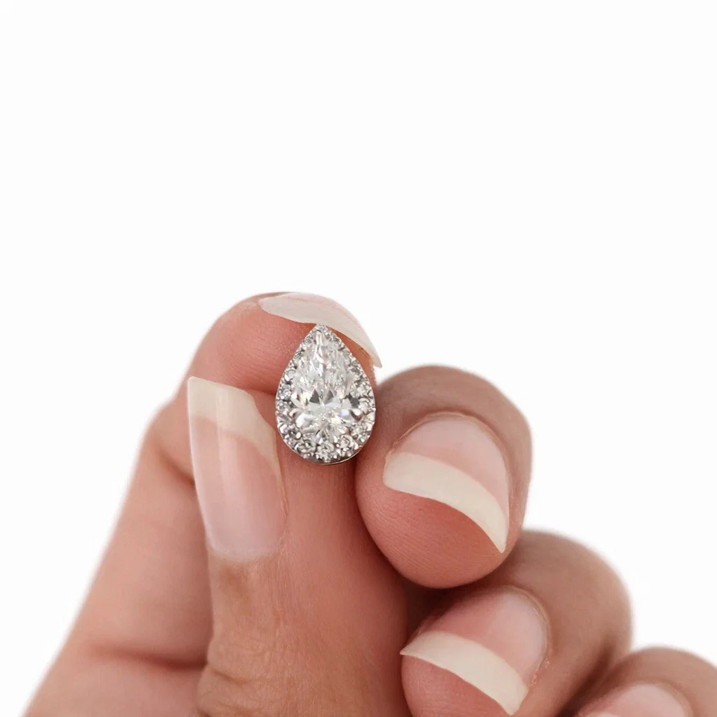 14k White Gold Pear Diamond Earrings Lab Created Screw-Back Women Men Studs - Image 4