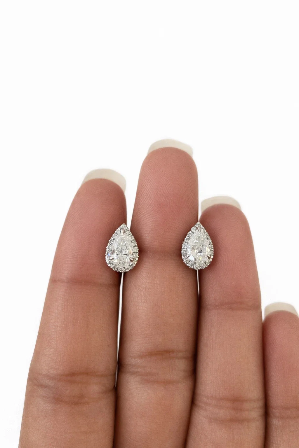 14k White Gold Pear Diamond Earrings Lab Created Screw-Back Women Men Studs - Image 5