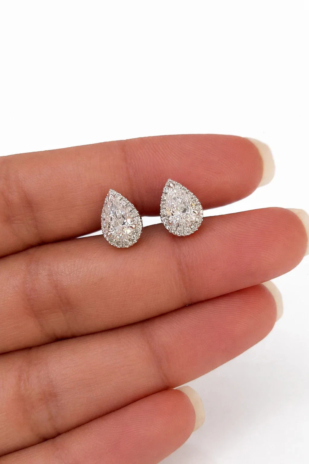 14k White Gold Pear Diamond Earrings Lab Created Screw-Back Women Men Studs - Image 7