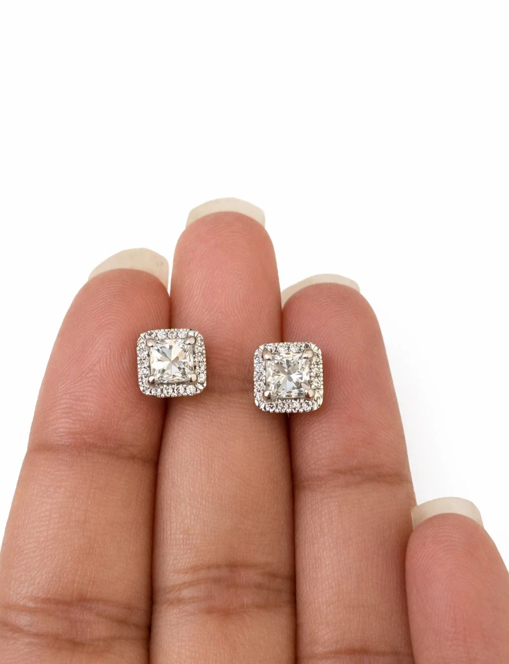 14k White Gold Square Diamond Earrings Lab Created Screw-Back Women Men Studs - Image 5
