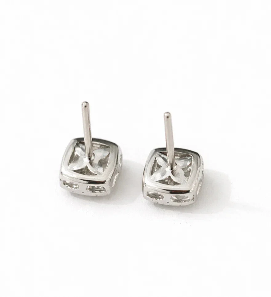 14k White Gold Square Diamond Earrings Lab Created Screw-Back Women Men Studs - Image 6