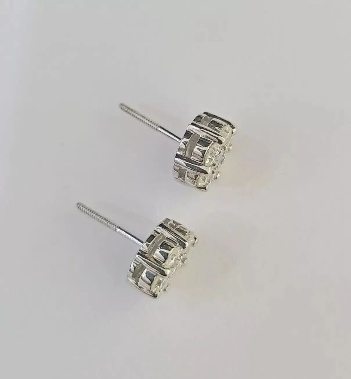 14k White Gold Stud Earring Real Solitaire Diamonds Screw-Back Women Men - Image 2
