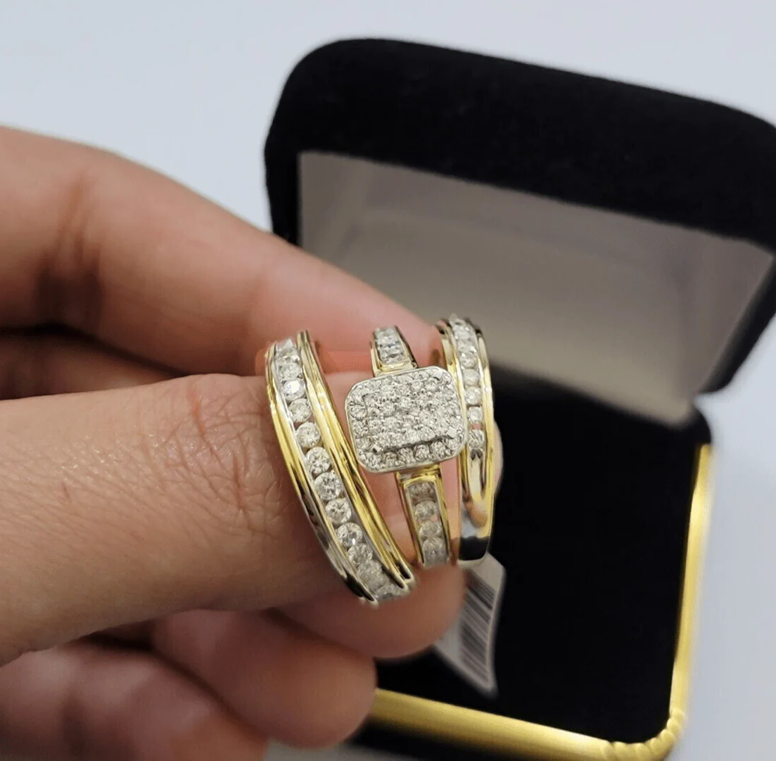 14k Yellow Gold 1.40CT Diamond Ring Band Ladies Trio Set Wedding Engagement SALE - Image 5