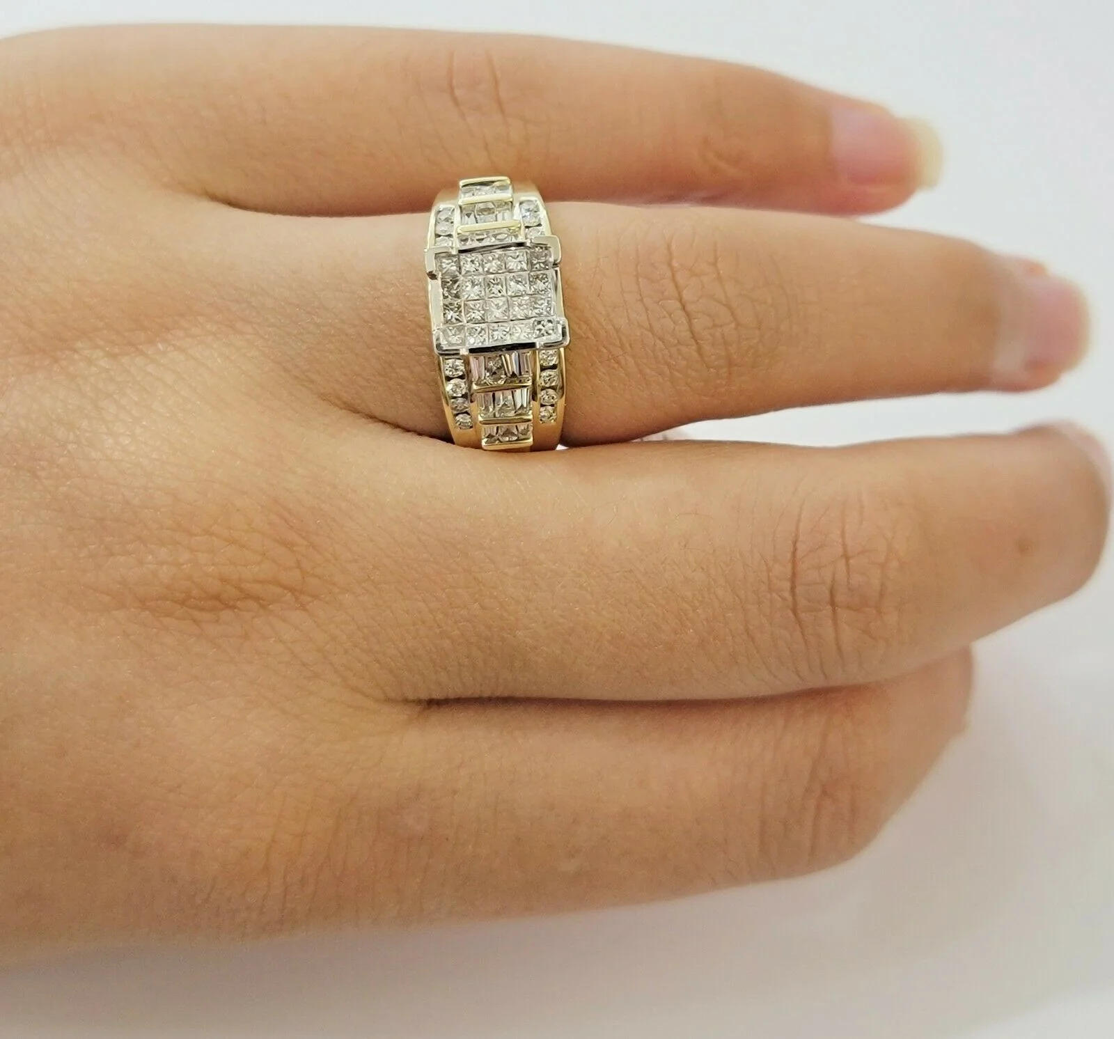 14k Yellow Gold 1CT Diamond Ladies Ring Princess Cut Baguette Round Diamd, Women - Image 3