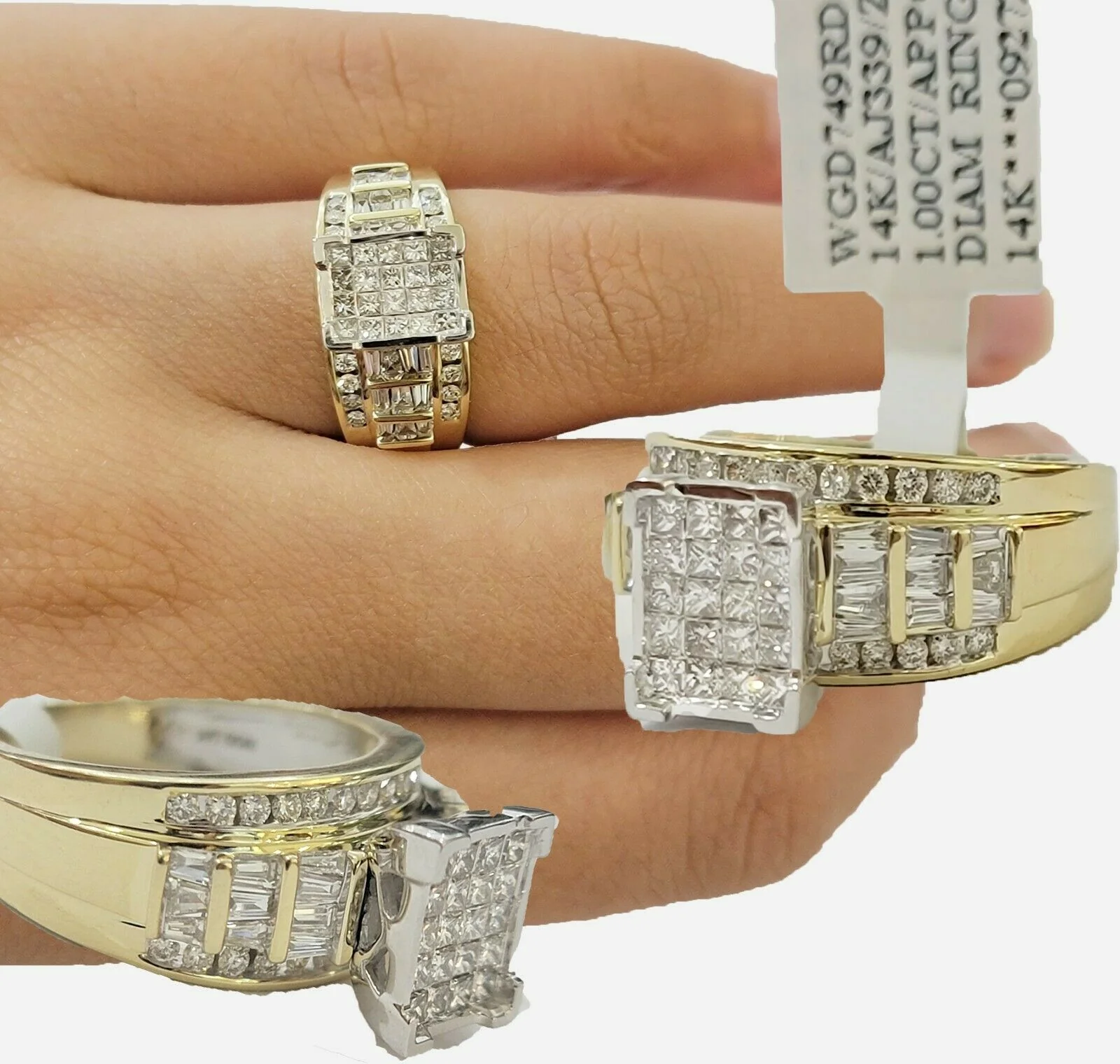 14k Yellow Gold 1CT Diamond Ladies Ring Princess Cut Baguette Round Diamd, Women - Image 4
