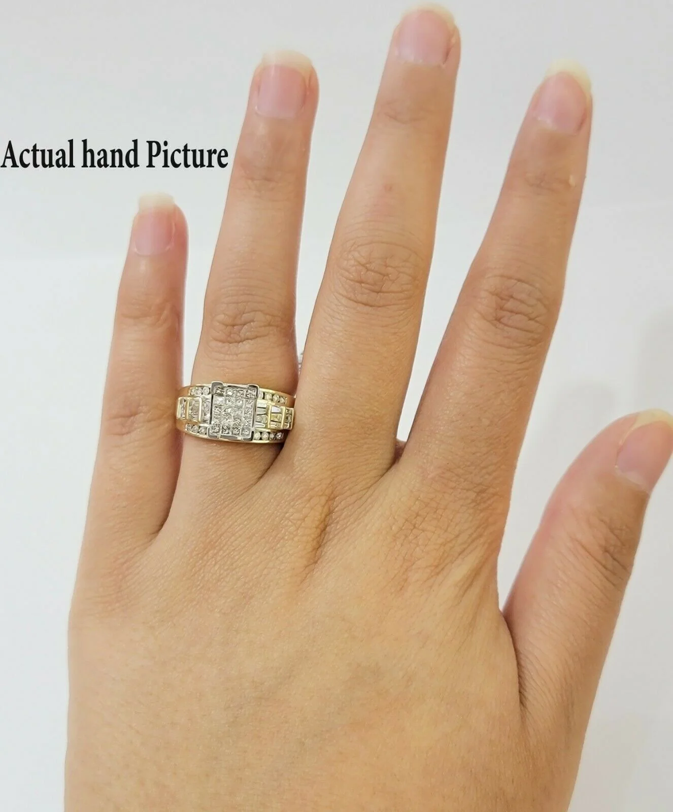 14k Yellow Gold 1CT Diamond Ladies Ring Princess Cut Baguette Round Diamd, Women - Image 8