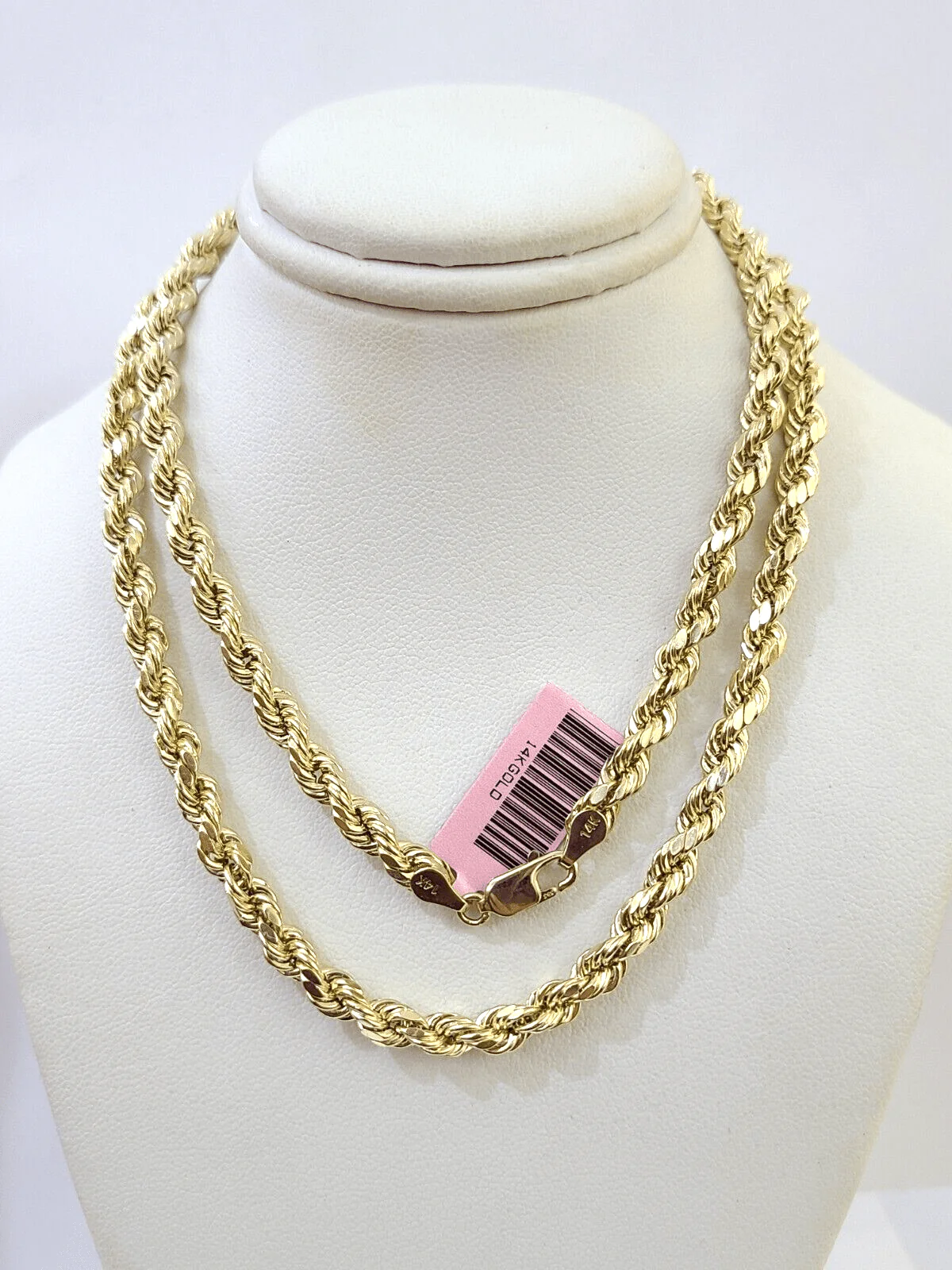 14K Yellow Gold 5mm Rope Chain 20 Inch Diamond cuts necklace , Real 14KT For Men - Image 3