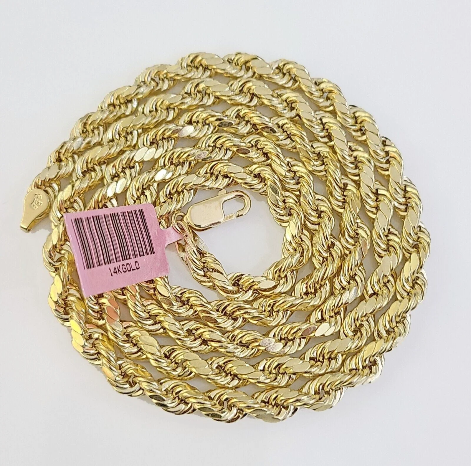 14K Yellow Gold 5mm Rope Chain 22" Diamond cut necklaceend Free Shipping
