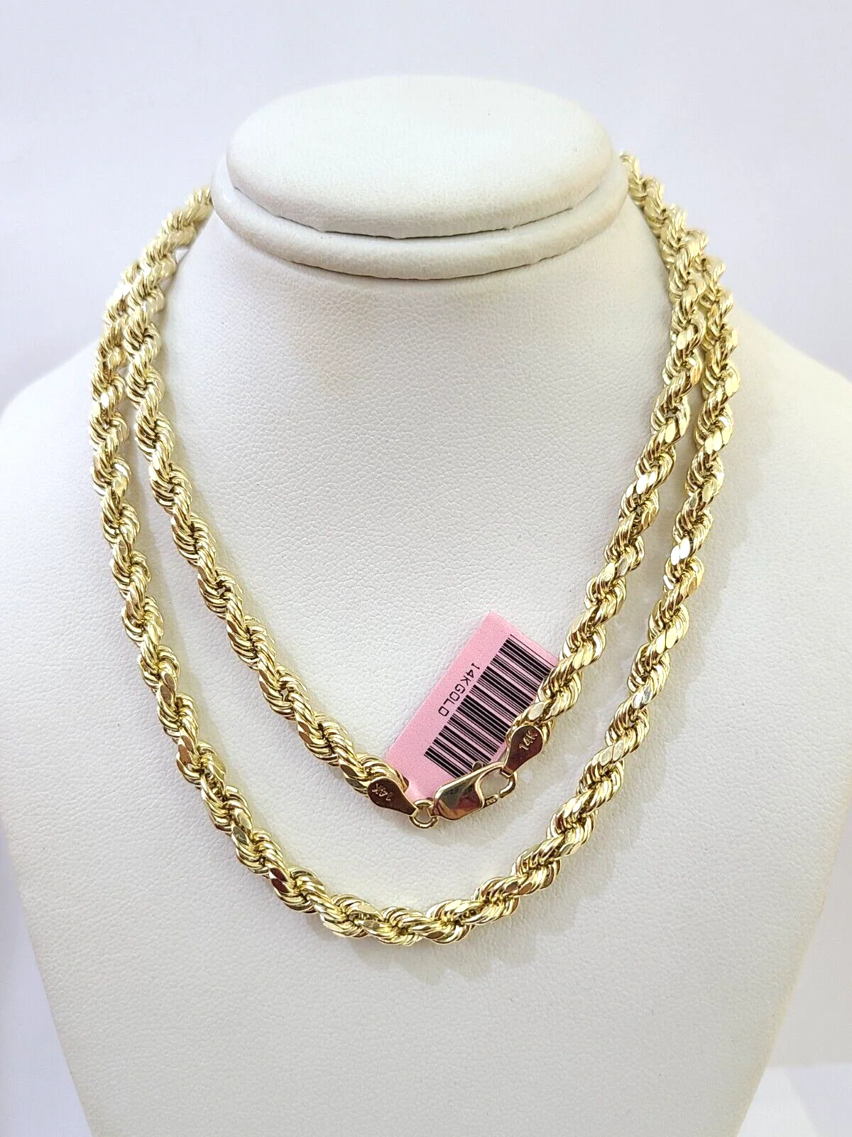 14K Yellow Gold 5mm Rope Chain 22" Diamond cut necklaceend Free Shipping - Image 3