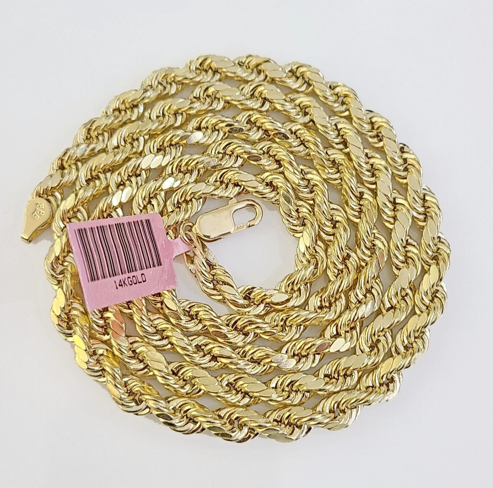14K Yellow Gold 5mm Rope Chain 22 Inch Diamond cuts necklace , Real 14KT For Men - Image 2