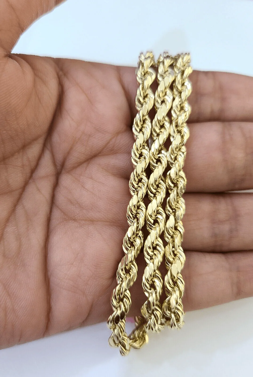 14K Yellow Gold 5mm Rope Chain 26 Inch Diamond cuts necklace , Real 14KT For Men - Image 5