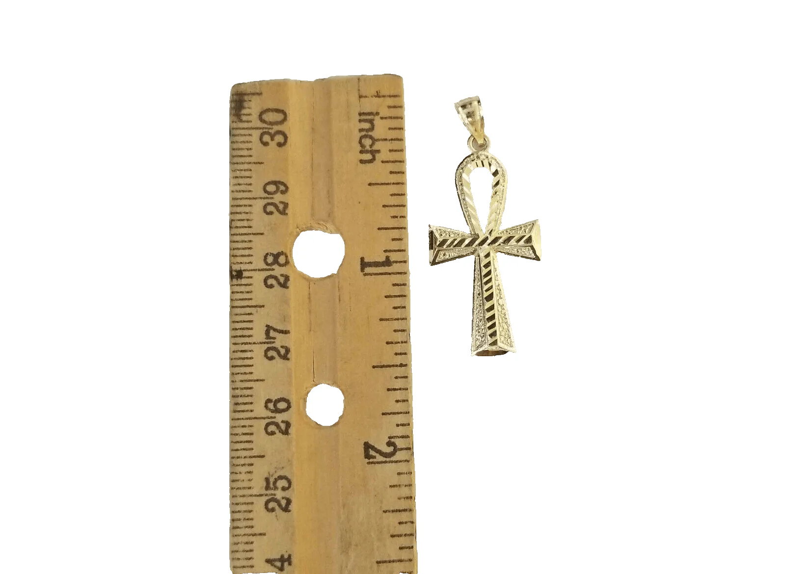14k Yellow Gold Ankh Cross Charm Pendant 1.5'' Diamond Cut Chain Real 14kt - Image 2