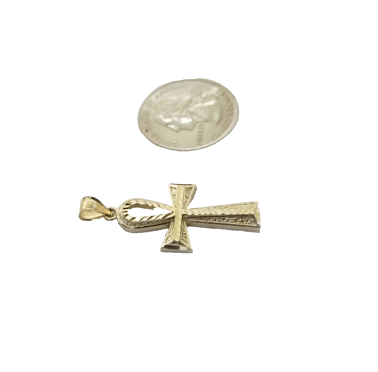14k Yellow Gold Ankh Cross Charm Pendant 1.5'' Diamond Cut Chain Real 14kt - Image 3