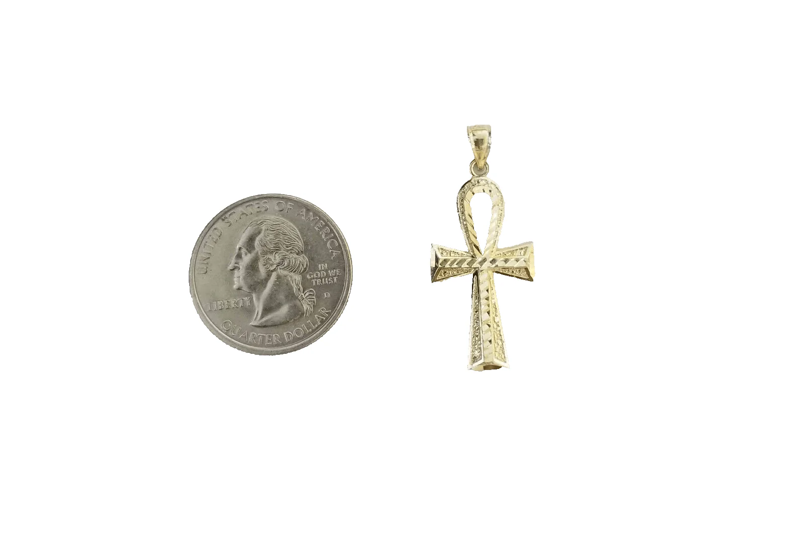 14k Yellow Gold Ankh Cross Charm Pendant 1.5'' Diamond Cut Chain Real 14kt - Image 5