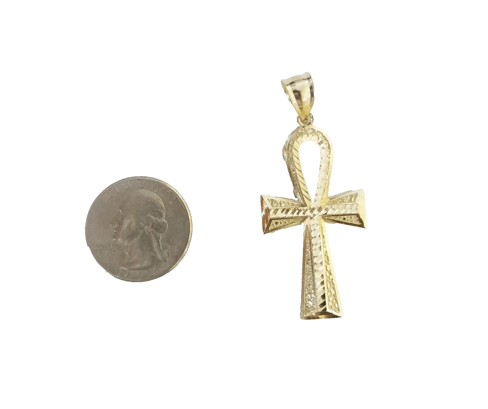 14k Yellow Gold Ankh Cross Charm Pendant 2''Diamond Cut 14kt Necklace Chain - Image 2