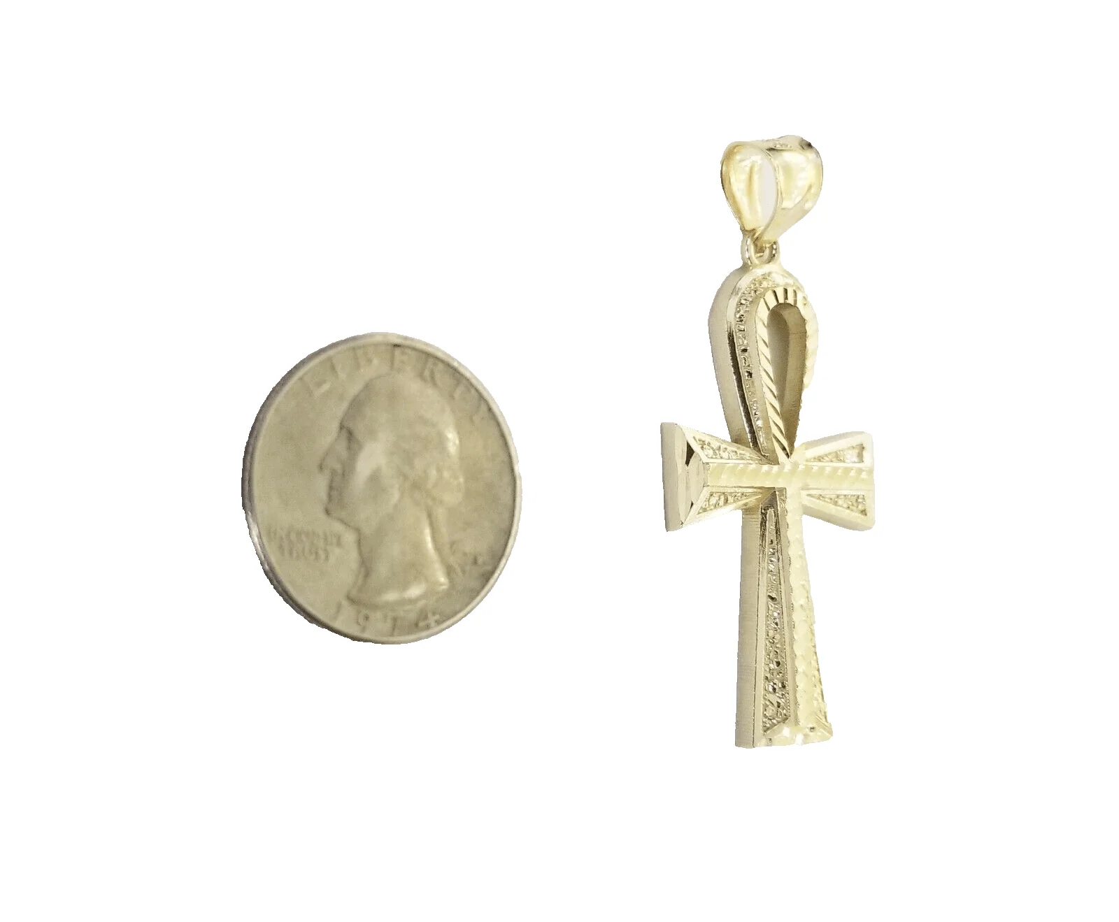 14k Yellow Gold Ankh Cross Charm Pendant 2''Diamond Cut 14kt Necklace Chain - Image 3