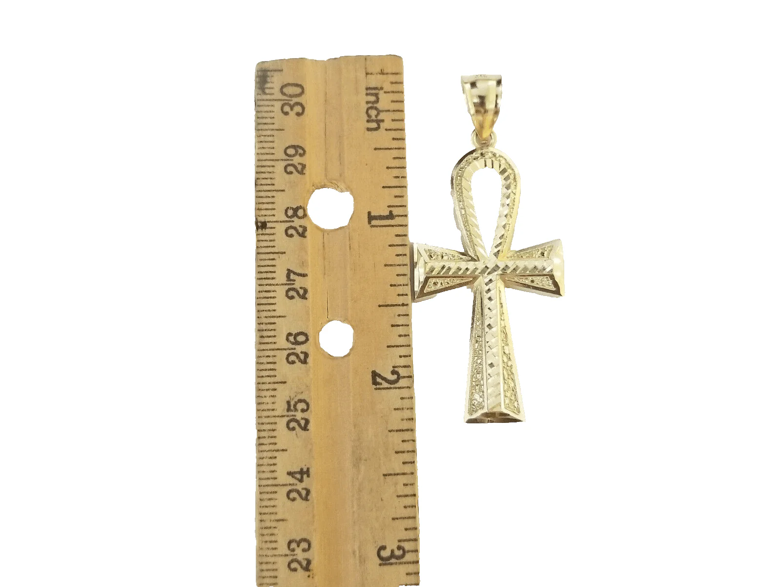14k Yellow Gold Ankh Cross Charm Pendant 2''Diamond Cut 14kt Necklace Chain - Image 4