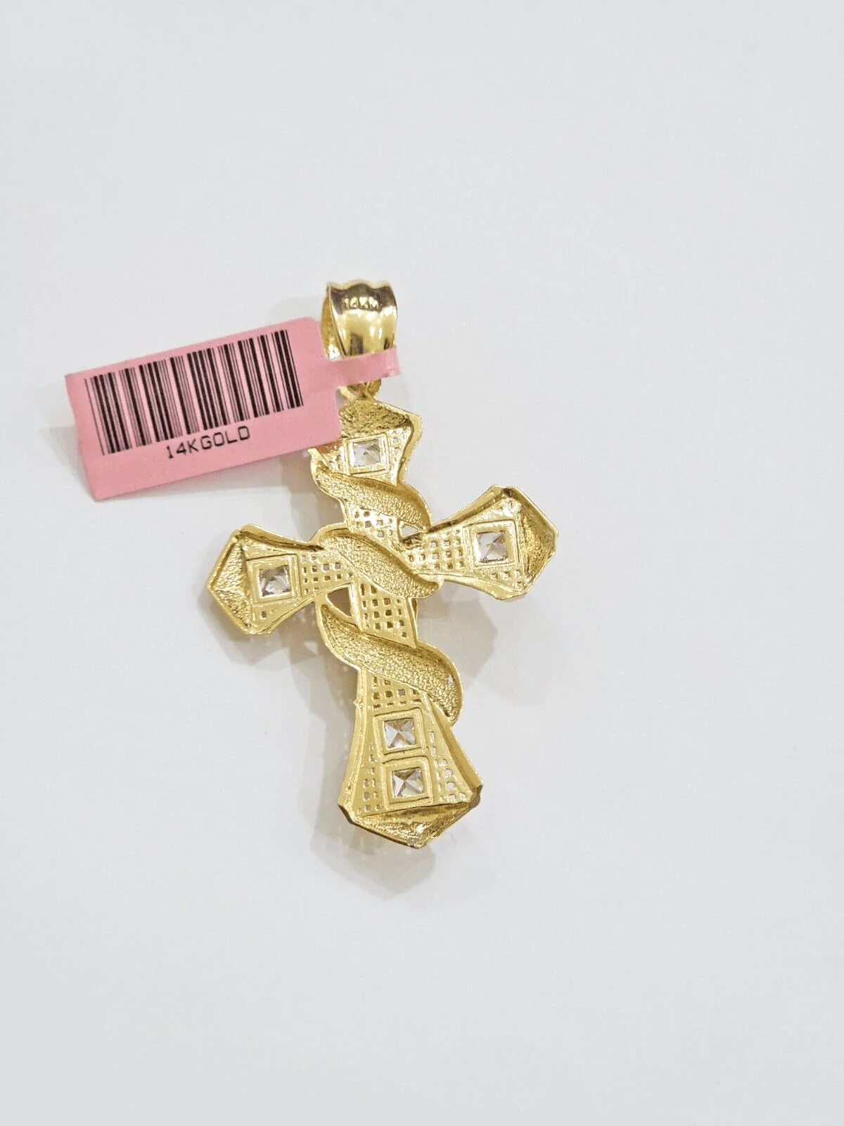 14k Yellow Gold Cross Charm Jesus Pendant 2 Inch CZ Crucifix For Chain 14kt SALE - Image 9