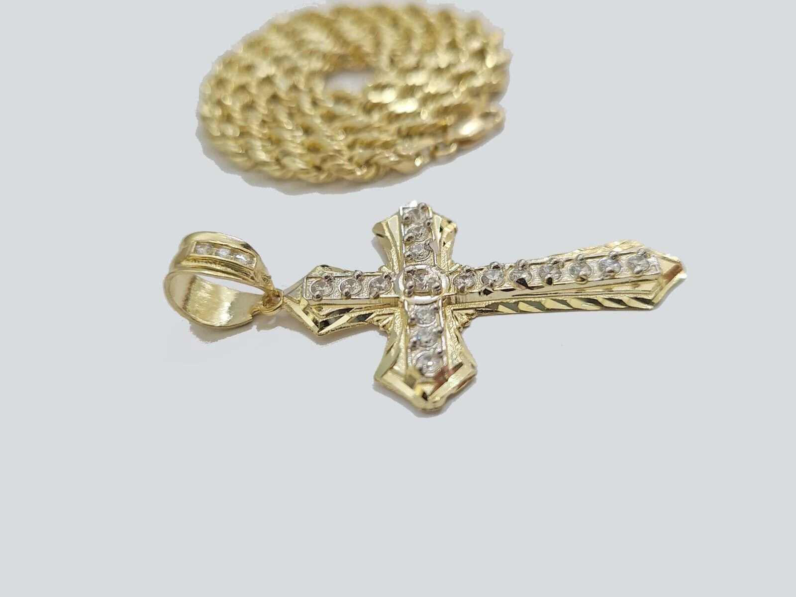 14k Yellow Gold Cross Charm Rope Chain Necklace 4mm 18'' Pendant 14kt Jesus Real - Image 3