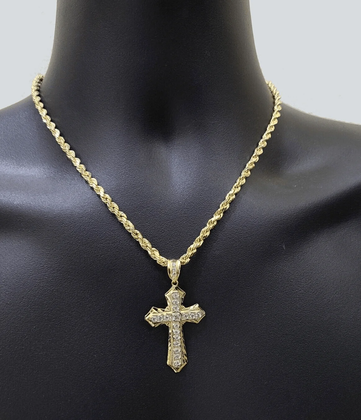 14k Yellow Gold Cross Charm Rope Chain Necklace 4mm 26'' Pendant 14kt Jesus Real - Image 4
