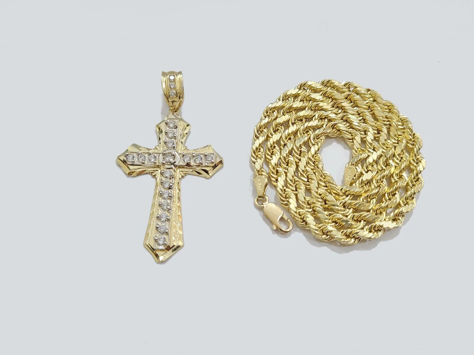 14k Yellow Gold Cross Charm Rope Chain Necklace 4mm 28'' Pendant 14kt Jesus Real - Image 2