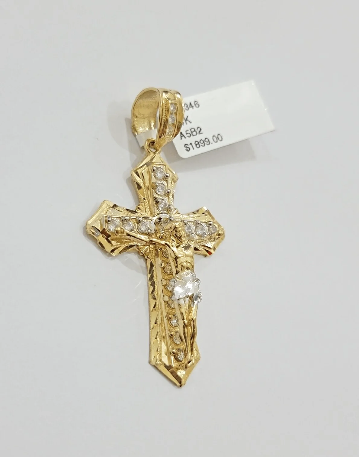 14k Yellow Gold Cross Jesus Crucifix Pendant 2 Inch 14kt CZ Charm Mens REAL 14kt - Image 3