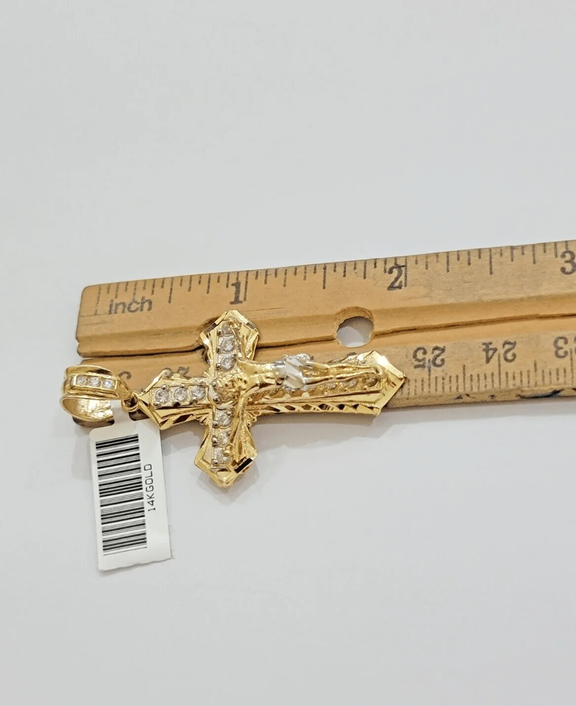 14k Yellow Gold Cross Jesus Crucifix Pendant 2 Inch 14kt CZ Charm Mens REAL 14kt - Image 5