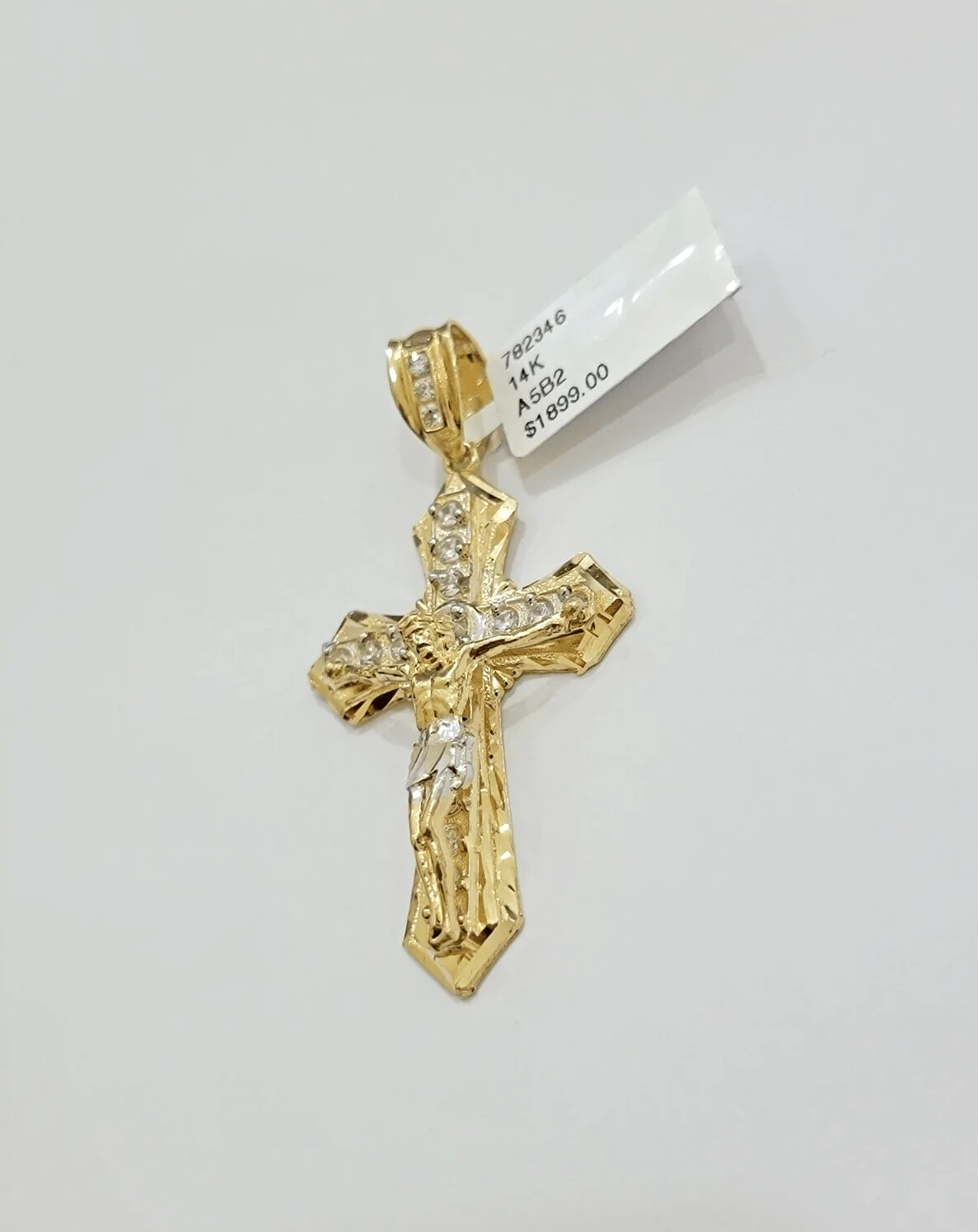 14k Yellow Gold Cross Jesus Crucifix Pendant 2 Inch 14kt CZ Charm Mens REAL 14kt - Image 7